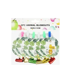 Animal Party Blowouts With Face Card 11cm 6pk