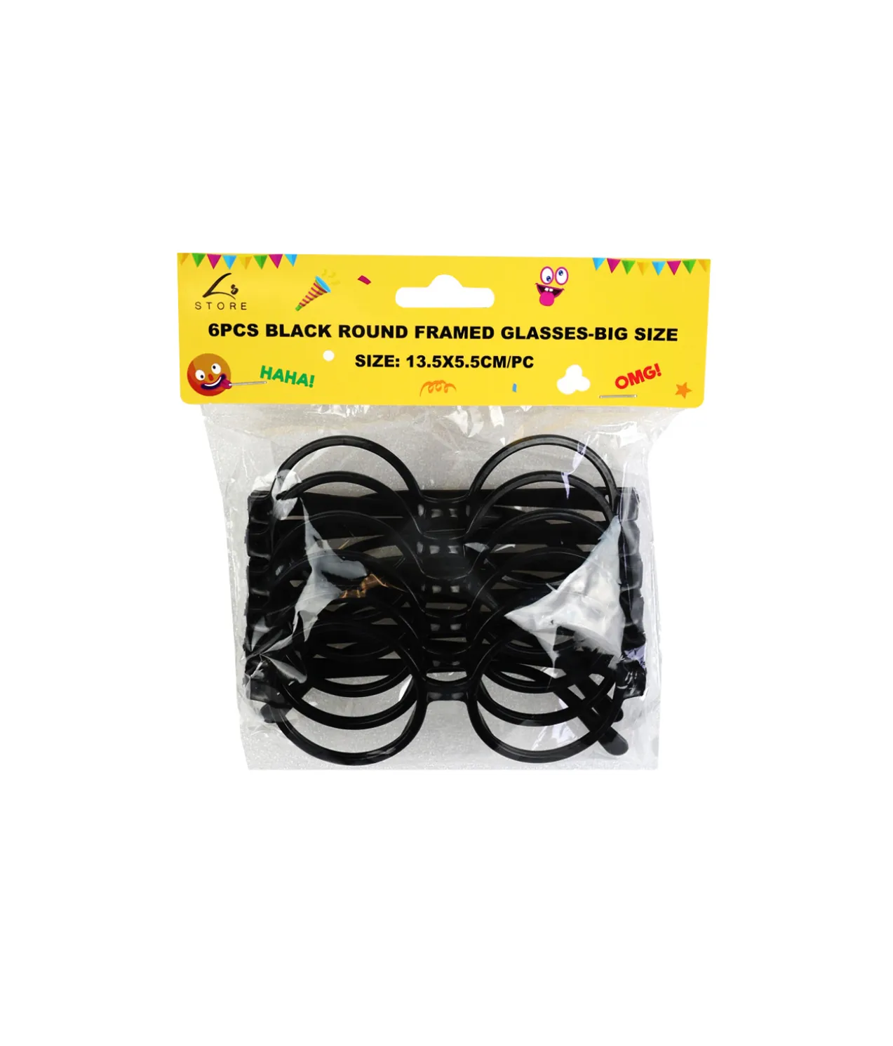 Big Black Round Framed Glasses 6pc