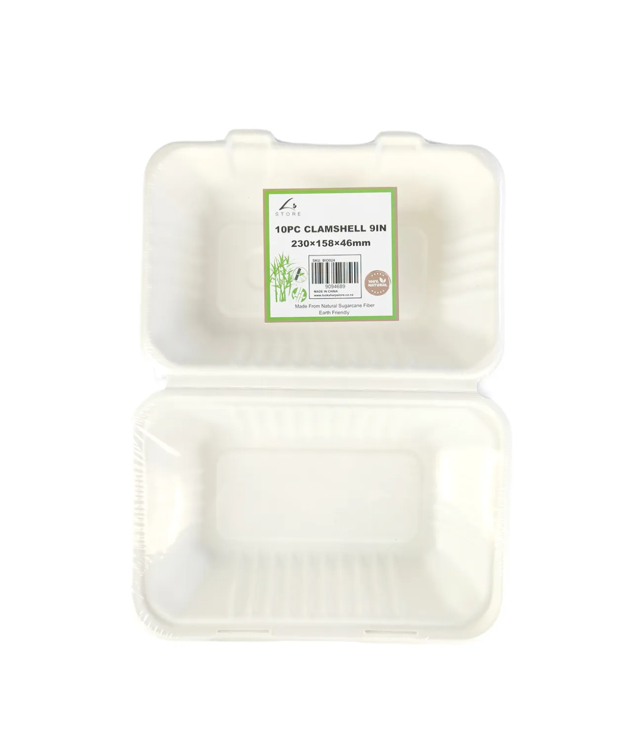 Biodegradable Clamshell 230x158x46mm 10pc