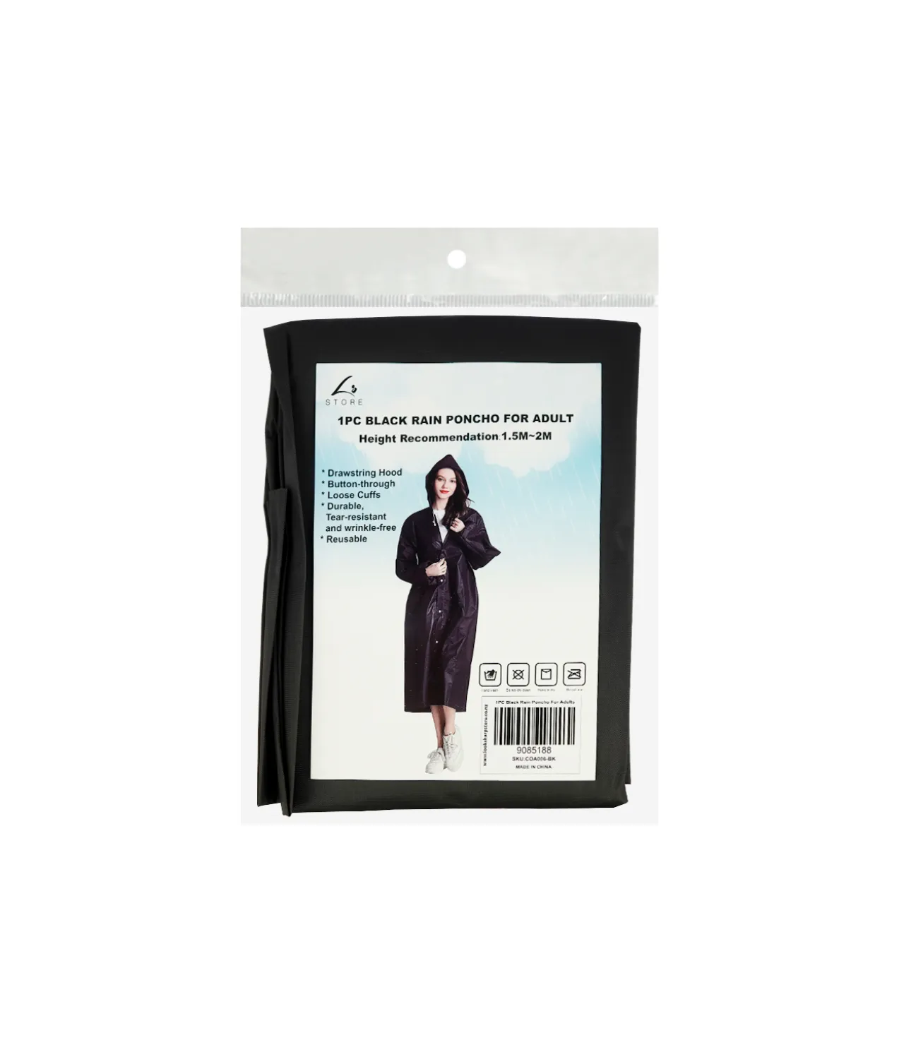 Black Adults Rain Poncho 100g
