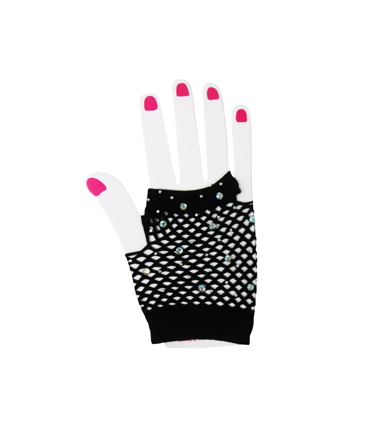 Black Fishnet Short Gloves With Crystals