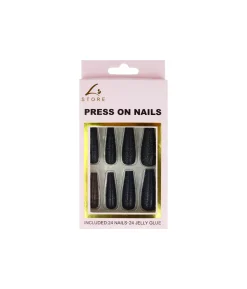 Black Glitter Press On Nails 24pc