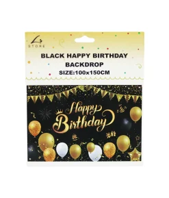 Black Happy Birthday Backdrop 100x150cm
