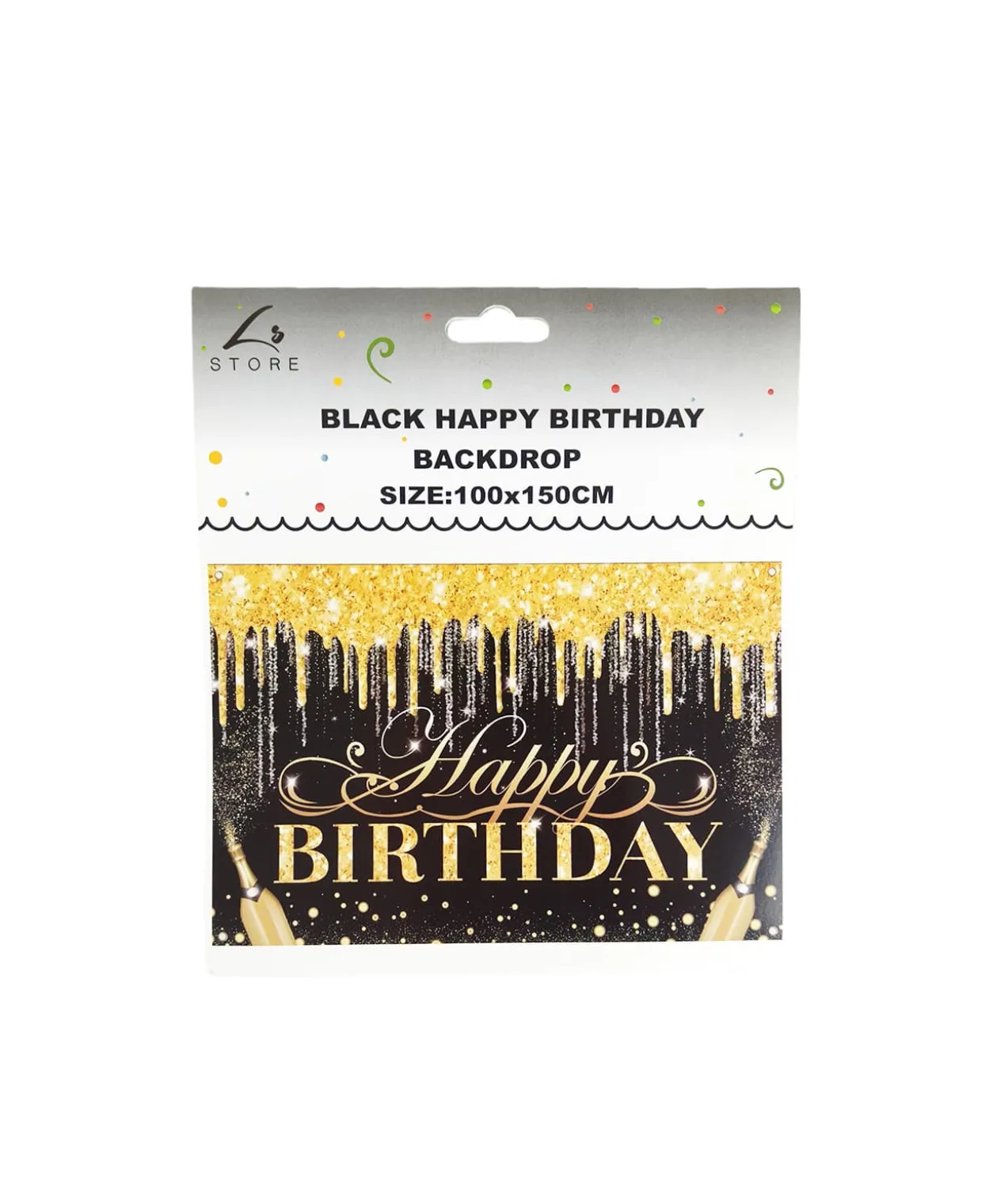 Black Happy Birthday Banner Backdrop 100x150cm