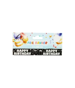 Black Happy Birthday Foil Banner 11 x 260 cm