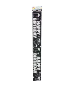 Black Happy Birthday Foil Banner 11 x 260 cm