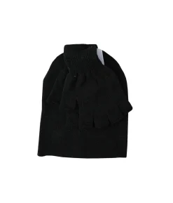 Black Polyester Beanie & Fingerless Glove Set