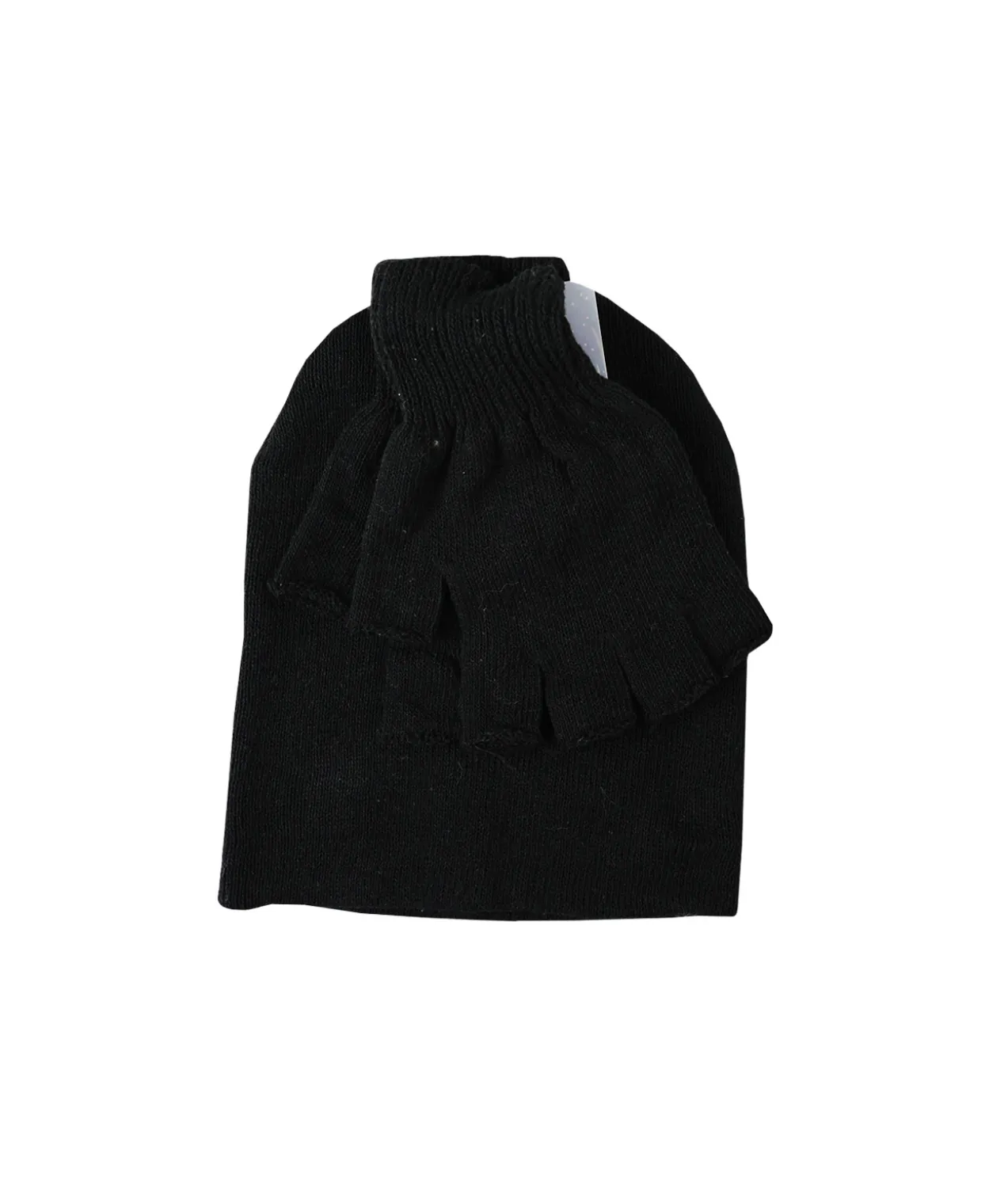 Black Polyester Beanie & Fingerless Glove Set