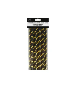 Black With Gold Dots Paper Straws 40pk