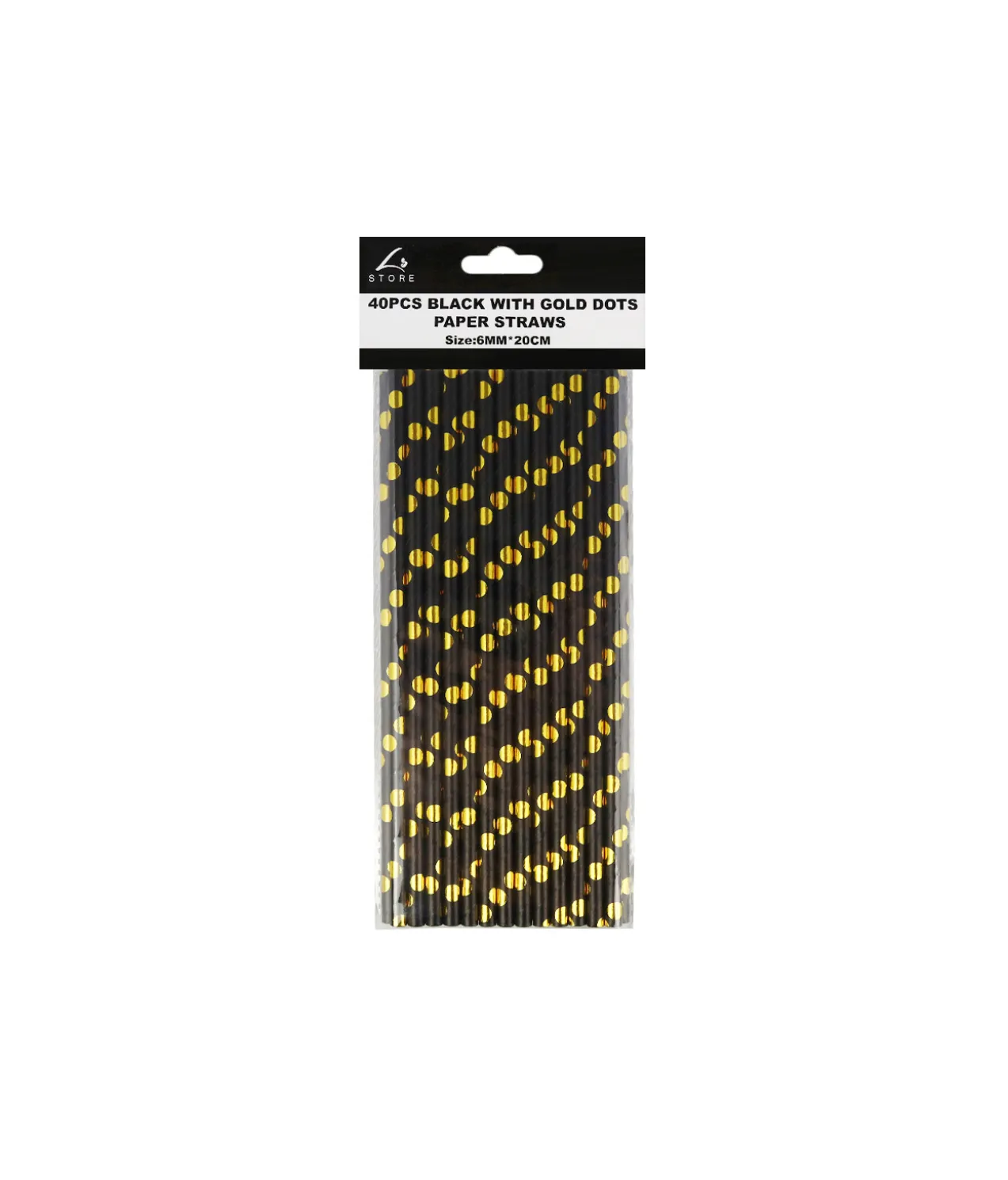 Black With Gold Dots Paper Straws 40pk