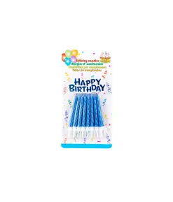 Blue Candles With Holder 16pk