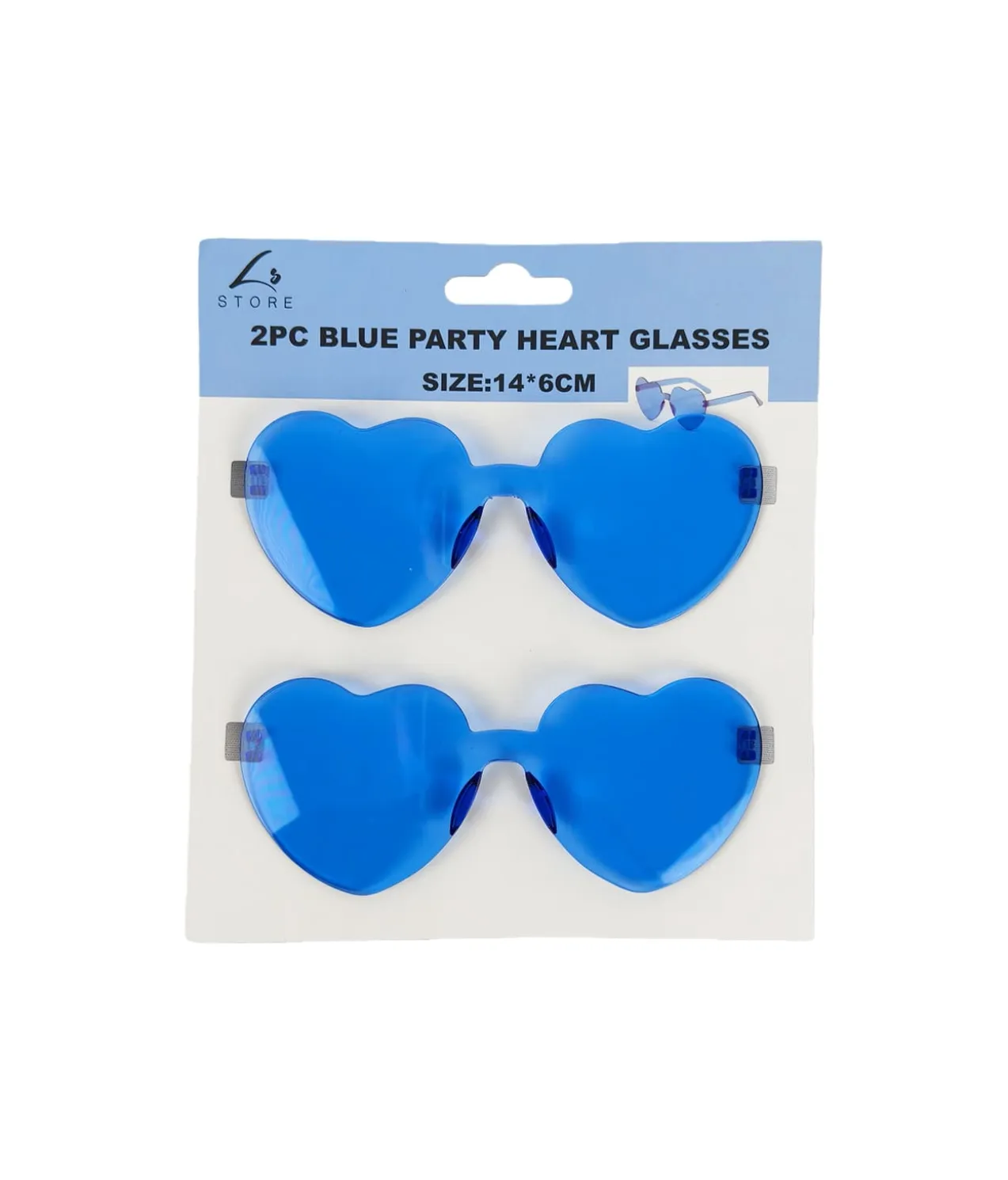 Blue Party Heart Glasses 14x6cm 2pc