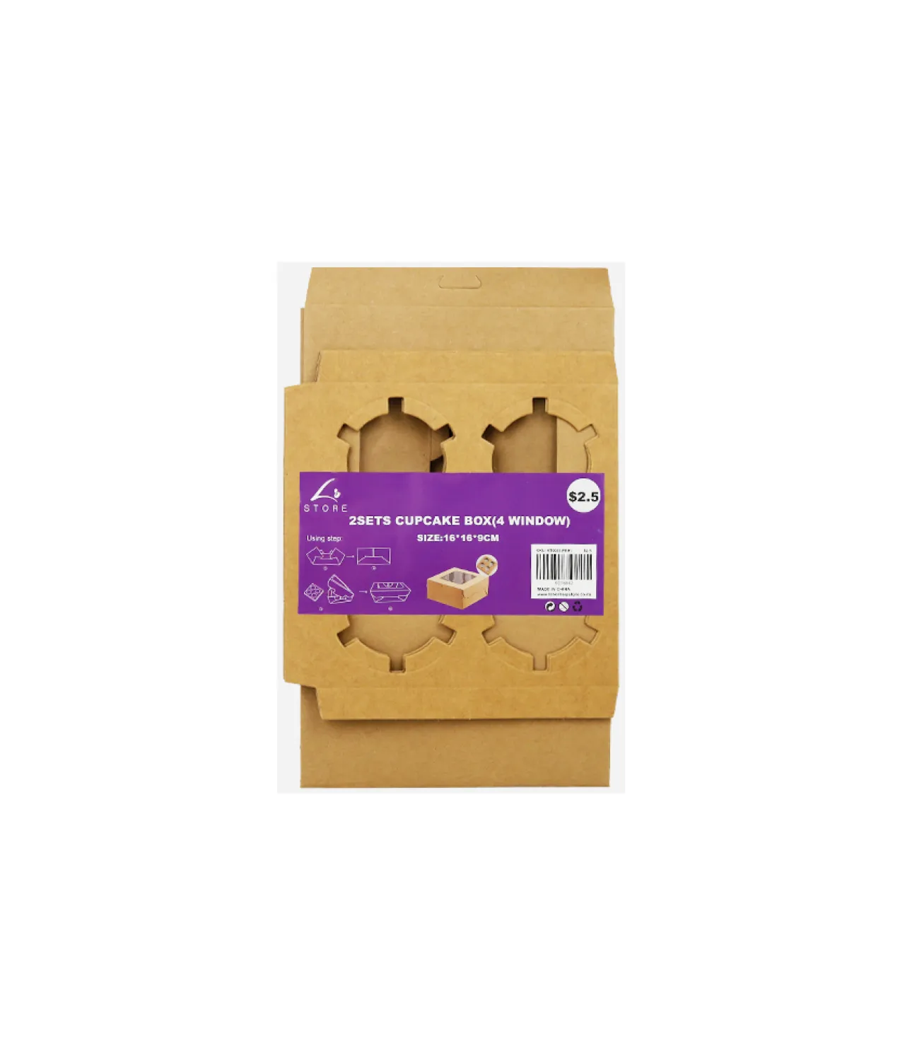 Brown 4 Holder Cupcake Box 2pk