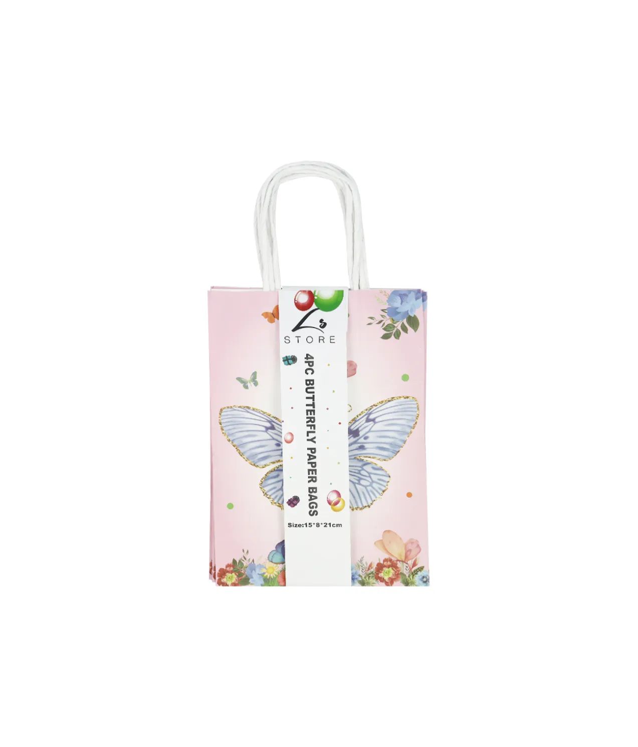 Butterfly Design Paper Bags 21cm 4pk