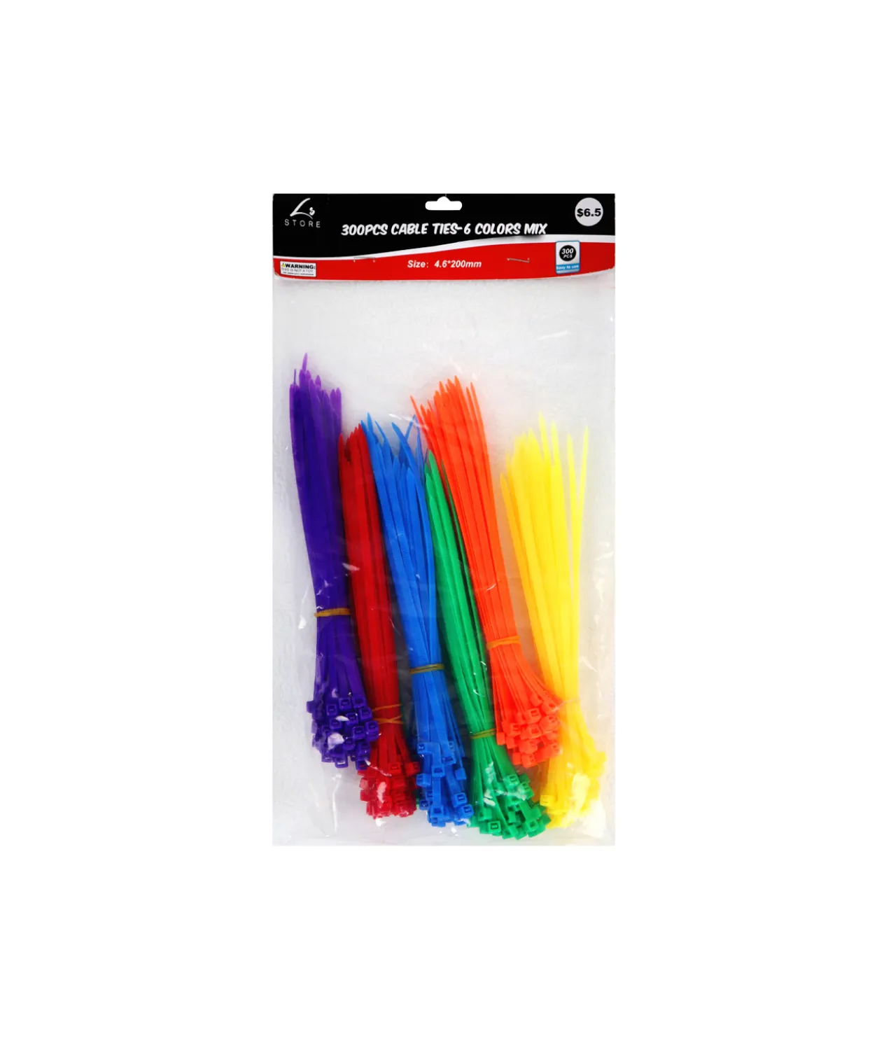 Cable Tie 6 Colors Assorted 300pc 4.6x20cm