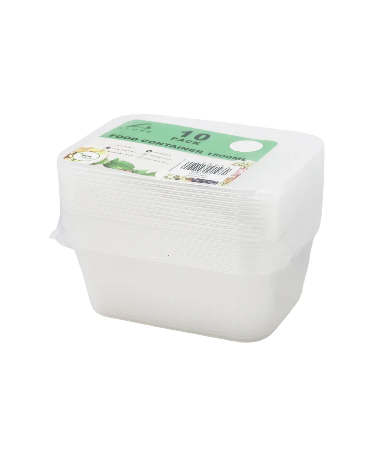 Clear PP Rectangular Food Container 10pc 1500ml