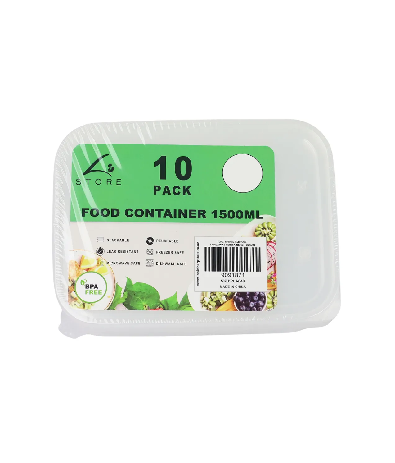 Clear PP Rectangular Food Container 10pc 1500ml