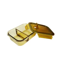 2-Comp Rectangle Amber Borosilicate Glass Container 800ml
