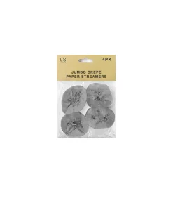 Crepe Paper Streamers Silver 4pk