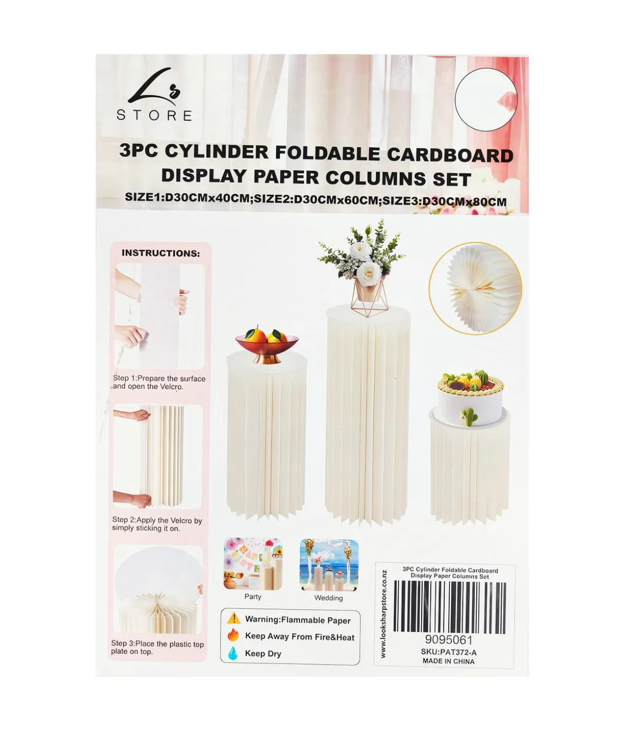 Cylinder Foldable Cardboard Display Columns Set 3pc