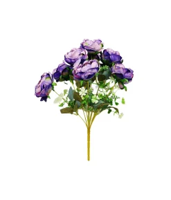 Dark Purple Peony Rose Bush 9 Head 40cm