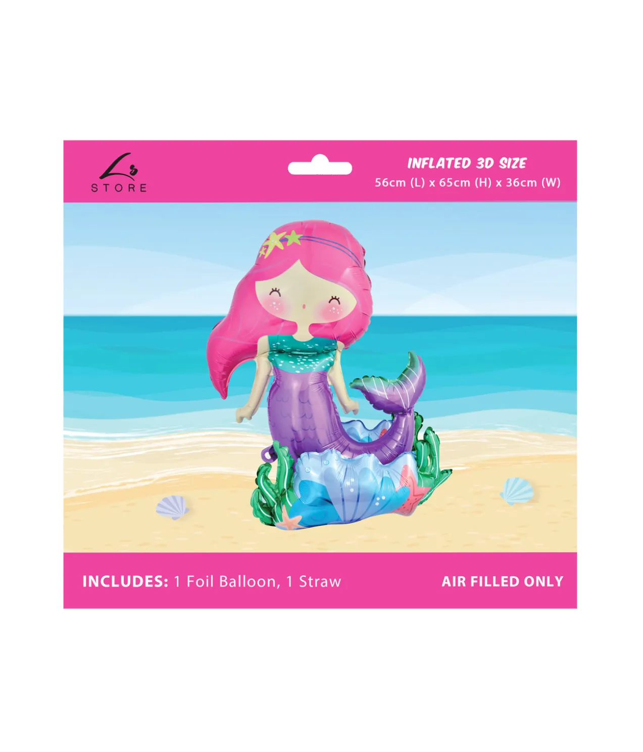 3D Mermaid Foil Balloon 56x65x36cm