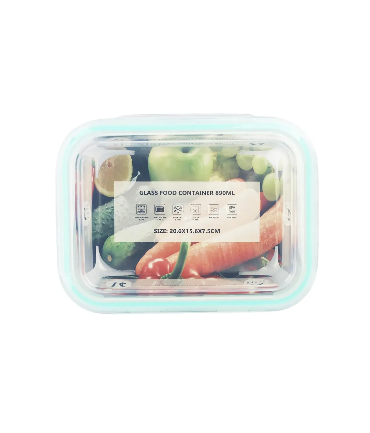 Glass Storage Container With Plastic Snap Lid 20.6×15.6×7.5cm