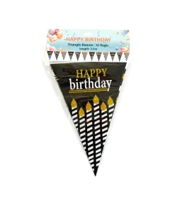 Glitter Black Happy Birthday Triangle Banner 12 flags 3.5m