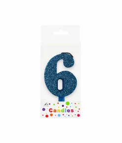 Glitter Blue Number Candle 6