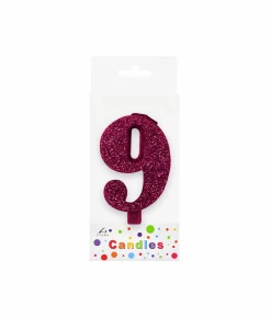 Glitter Magenta Number Candle 9
