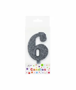 Glitter Silver Number Candle 6