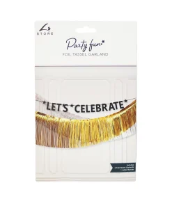 Gold and Silver Foil Tassels Banner with Black LET’S CELEBRATE Banner