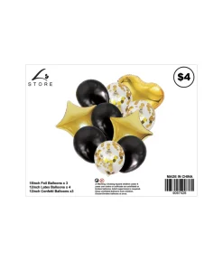 Gold & Black Party Balloons Assorted 10pc