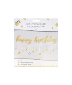 Gold Glitter Happy Birthday Banner Kit 1.6m