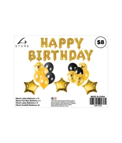 Gold Happy Birthday Balloons Assorted 28pc