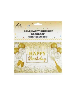 Gold Happy Birthday Banner Backdrop 100x150cm