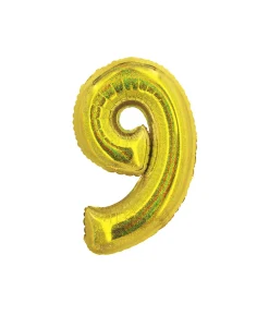 Gold Holographic Foil Number Balloon 9