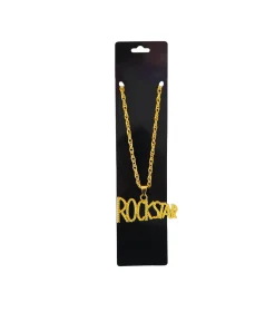 Gold Rock Star Metal Bling Necklace 70cm