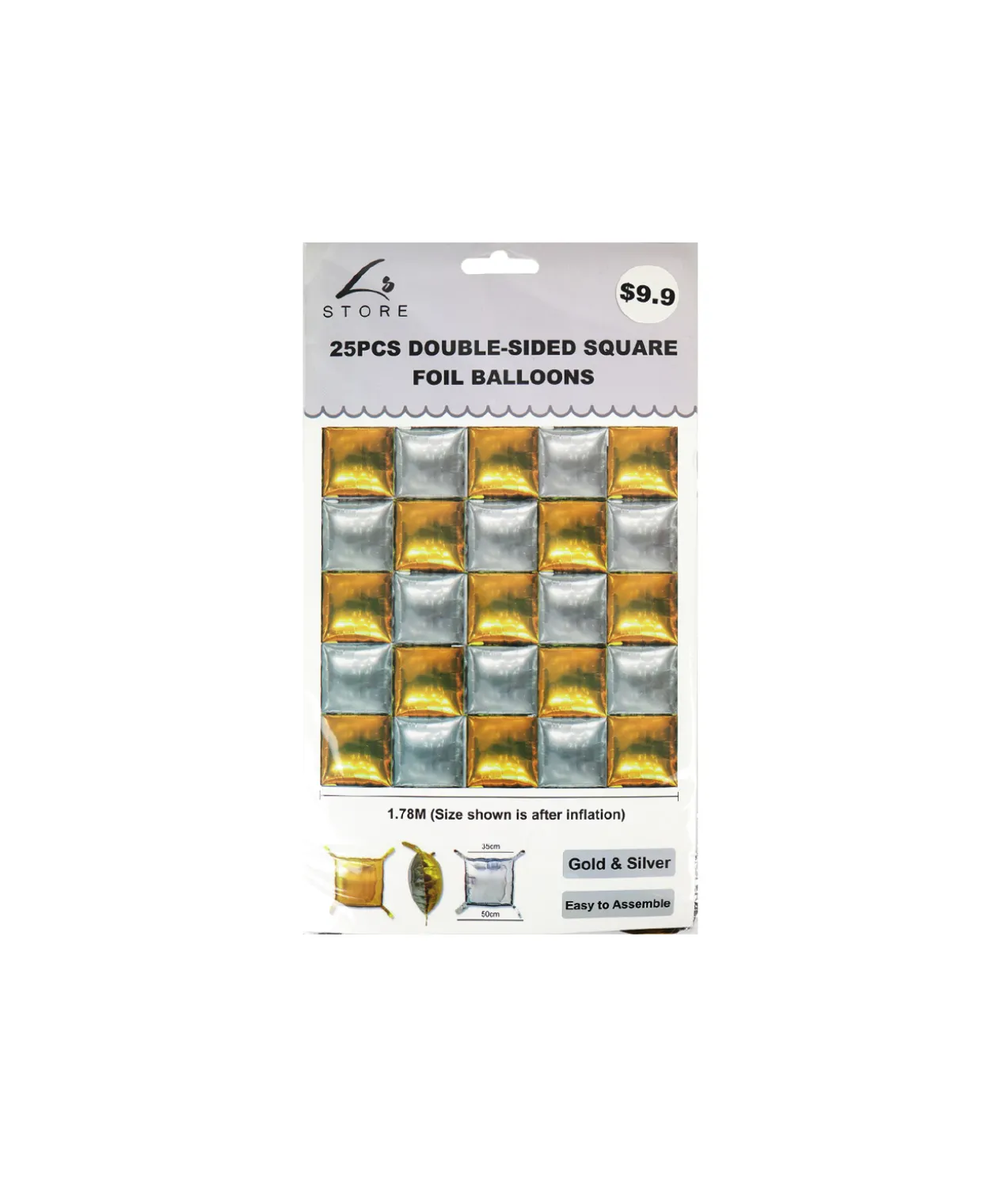 Gold & Silver Double-Sided Square Foil Balloon 25pc