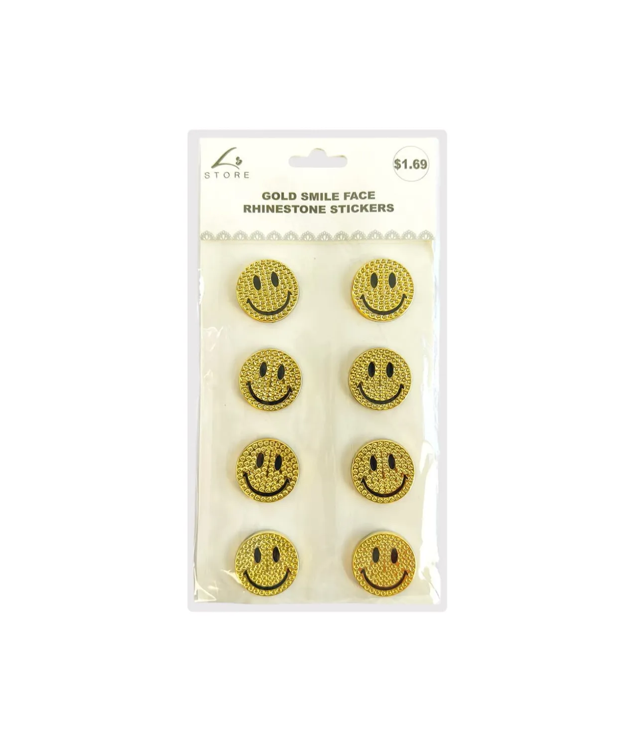Gold Smile Face Rhinestone Stickers