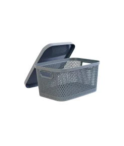 Grey Plastic Storage Basket with Lid 33x23x16 cm