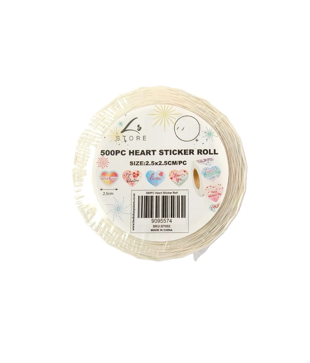 Heart Love Sticker Roll 2.5×2.5cm 500pc