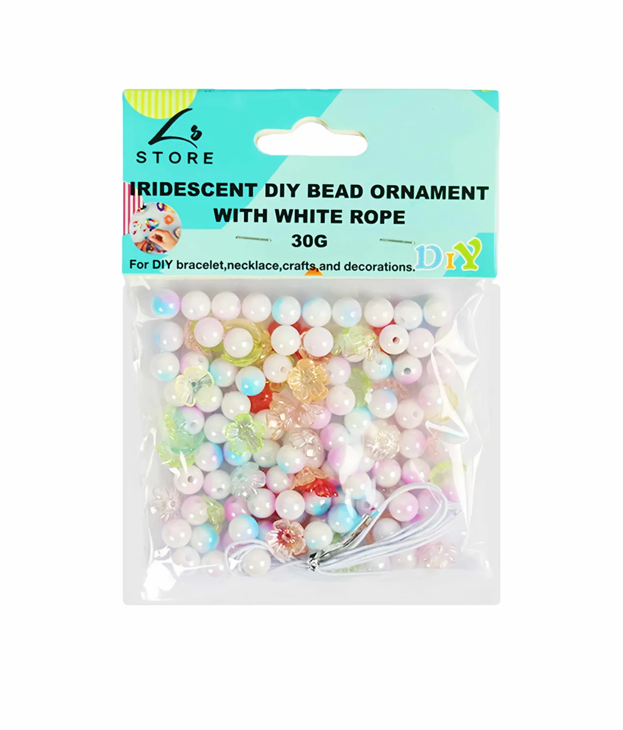 Iridescent Balls and Flowers DIY Bead Ornament With White Rope 30g