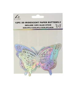 Iridescent 3D Paper Butterfly with Glue 12pc