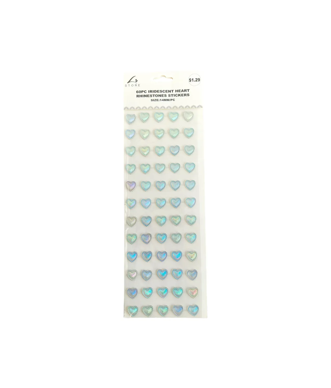 Iridescent Heart Rhinestone Stickers 14mm 60pc