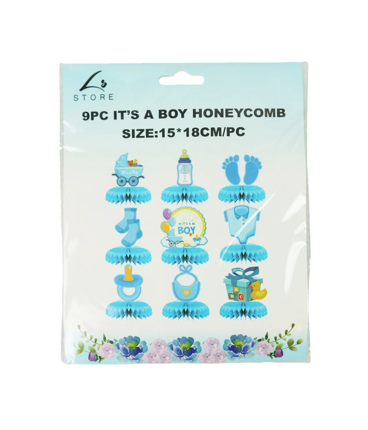 IT’S A Boy Honeycomb Decorations 15x18cm 9PC
