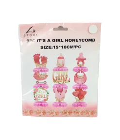IT’S A GIRL Honeycomb Decorations 15x18cm 9PC