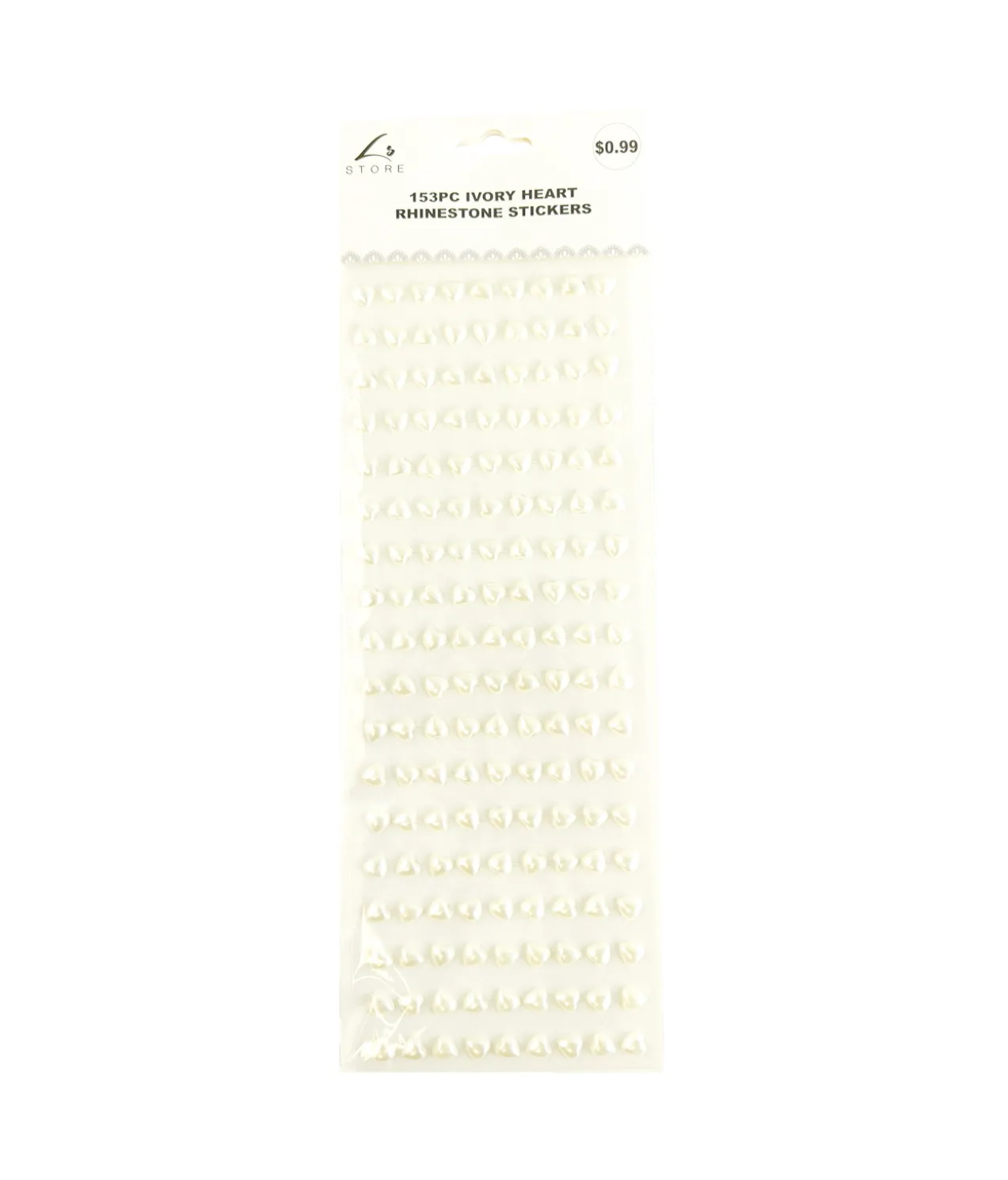 Ivory Heart Rhinestones Stickers 153pc