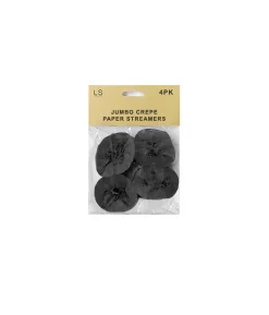 Jumbo Crepe Paper Streamers Black 4pk