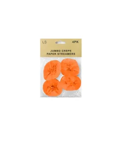 Jumbo Crepe Paper Streamers Orange 4pk